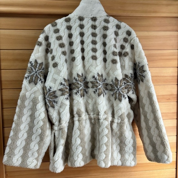 Vintage 90s Snowflake Sherpa Teddy Bear Winter Plush Jacket Sweater 80s Ski - Picture 2 of 9